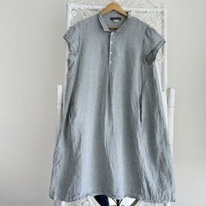 Artemesia Linen Collar Dress Large Gray Textured Crinkle Popover Pockets Midi